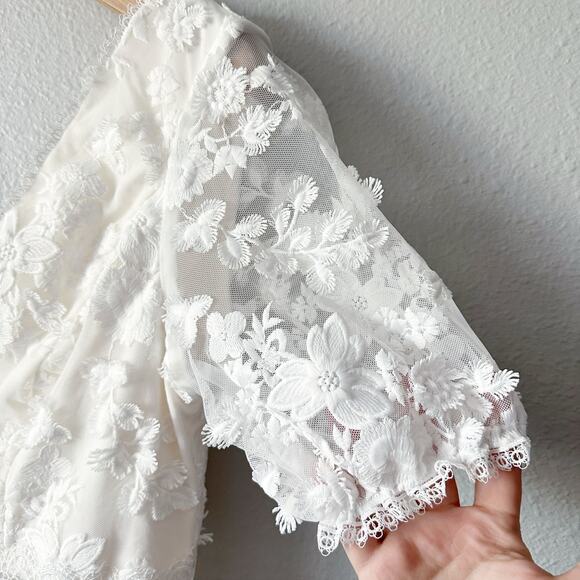 DB Studio 3D Fooral Lace Mini V Neck Dress Women’s Size 14 Bride Wedding NEW - Picture 6 of 14